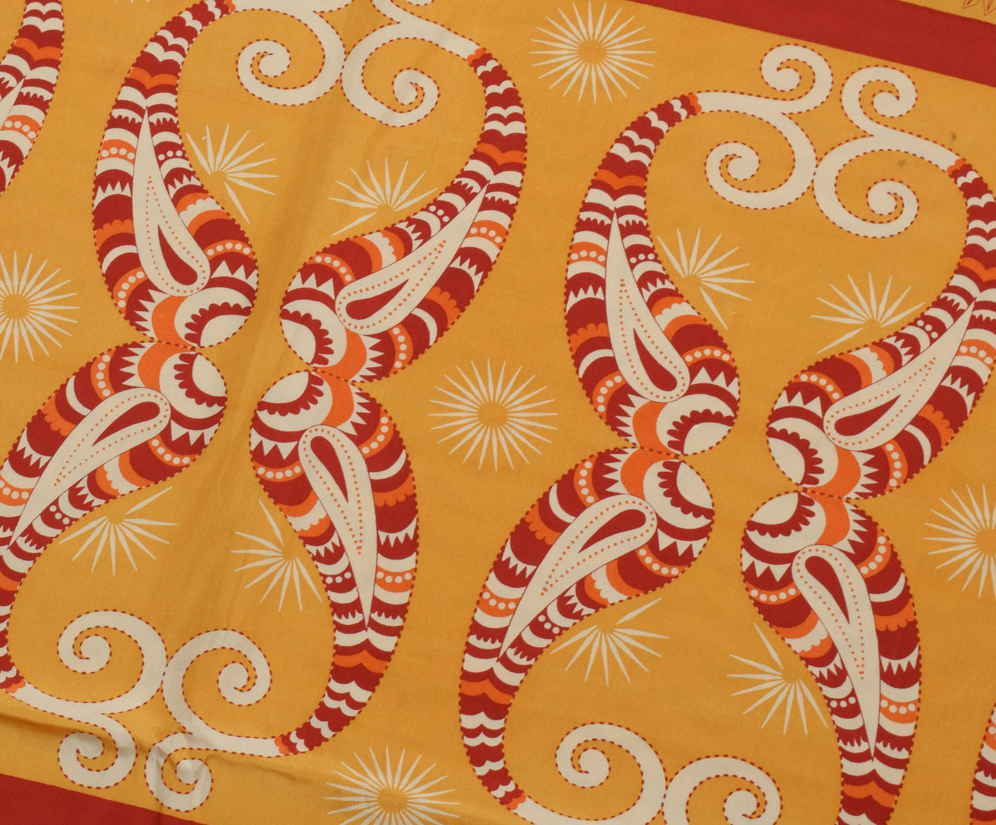 Sushila Vintage Mustard Saree 100% Pure Crepe Silk Printed 5 Yard Soft Fabric