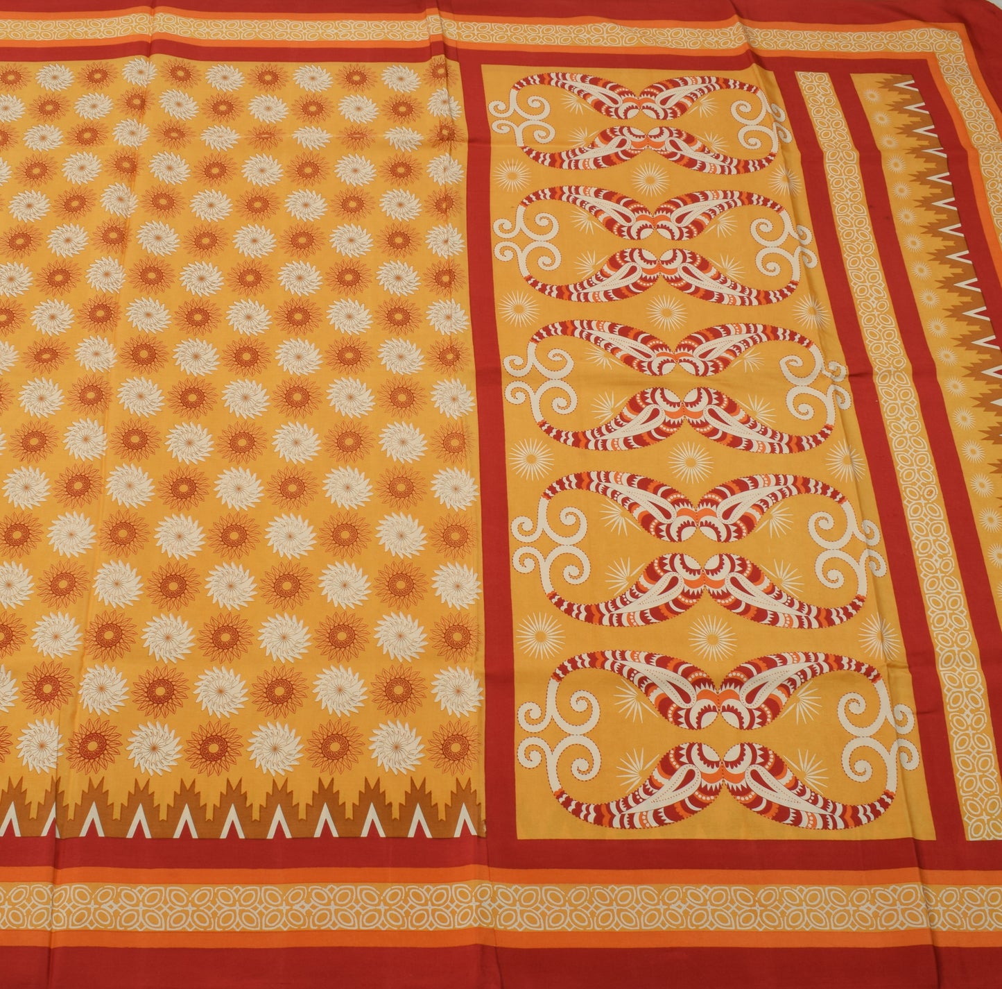 Sushila Vintage Mustard Saree 100% Pure Crepe Silk Printed 5 Yard Soft Fabric
