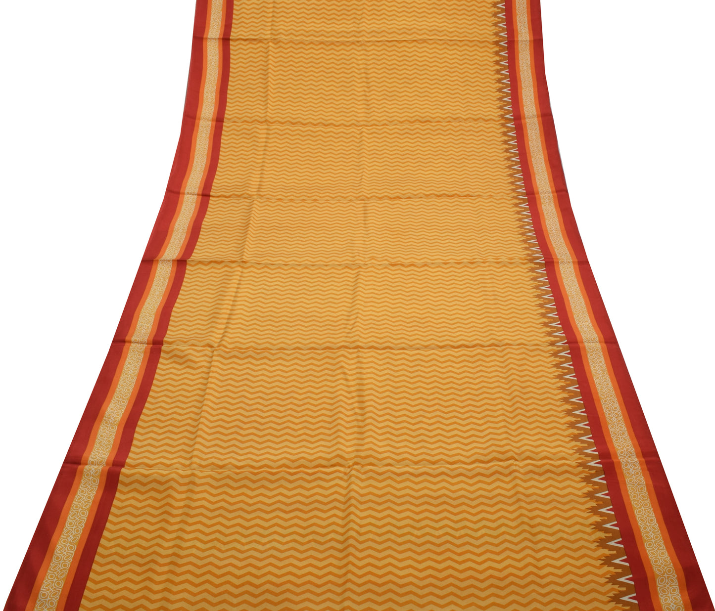 Sushila Vintage Mustard Saree 100% Pure Crepe Silk Printed 5 Yard Soft Fabric