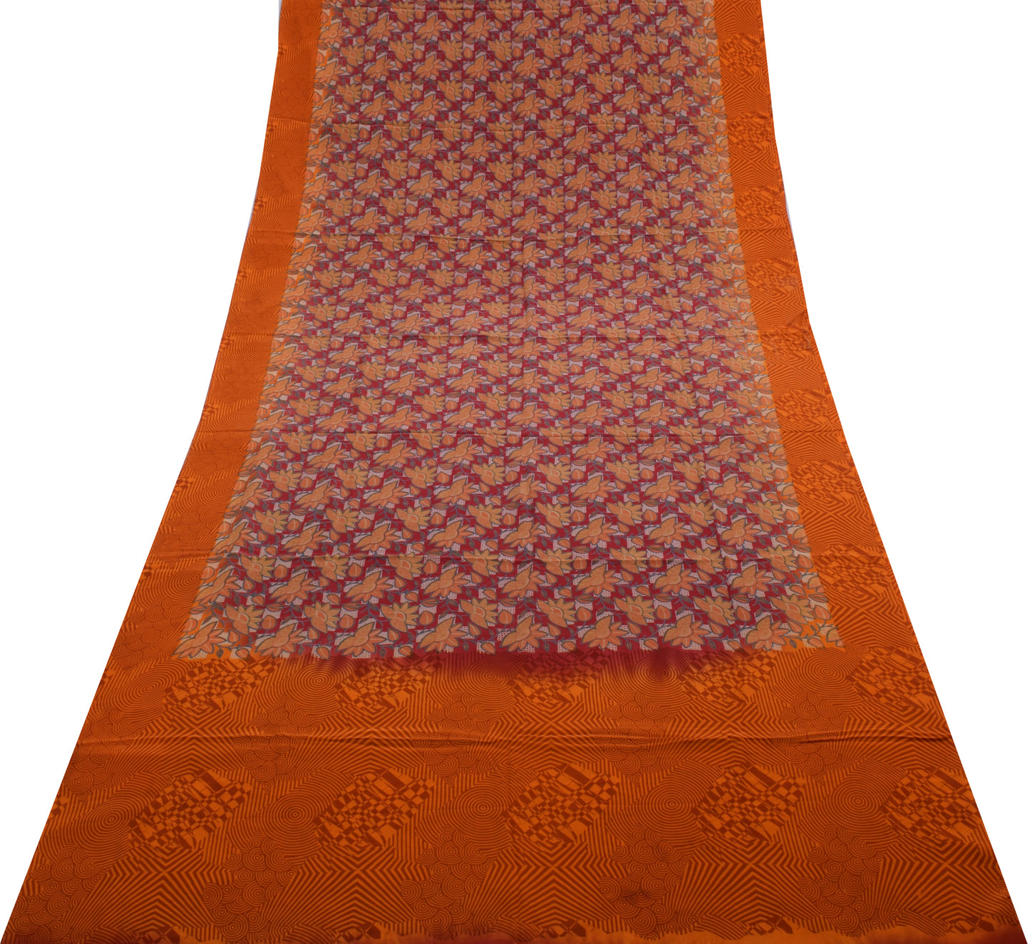 Sushila Vintage Red Saree 100% Pure Crepe Silk Printed Floral Soft 5 Yard Fabric