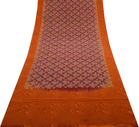 Sushila Vintage Red Saree 100% Pure Crepe Silk Printed Floral Soft 5 Yard Fabric