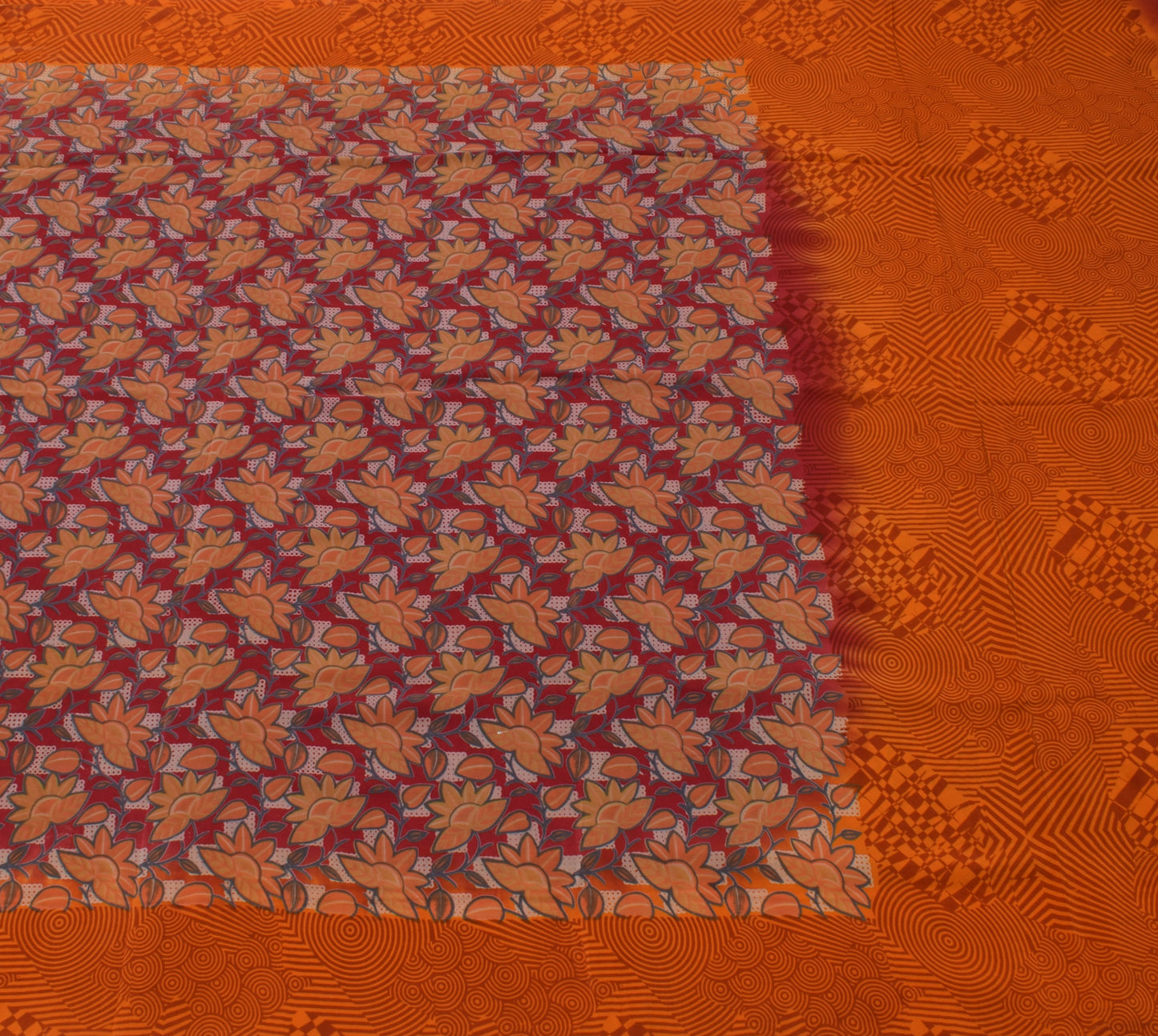 Sushila Vintage Red Saree 100% Pure Crepe Silk Printed Floral Soft 5 Yard Fabric