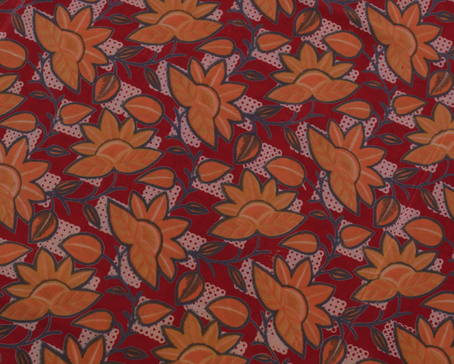 Sushila Vintage Red Saree 100% Pure Crepe Silk Printed Floral Soft 5 Yard Fabric