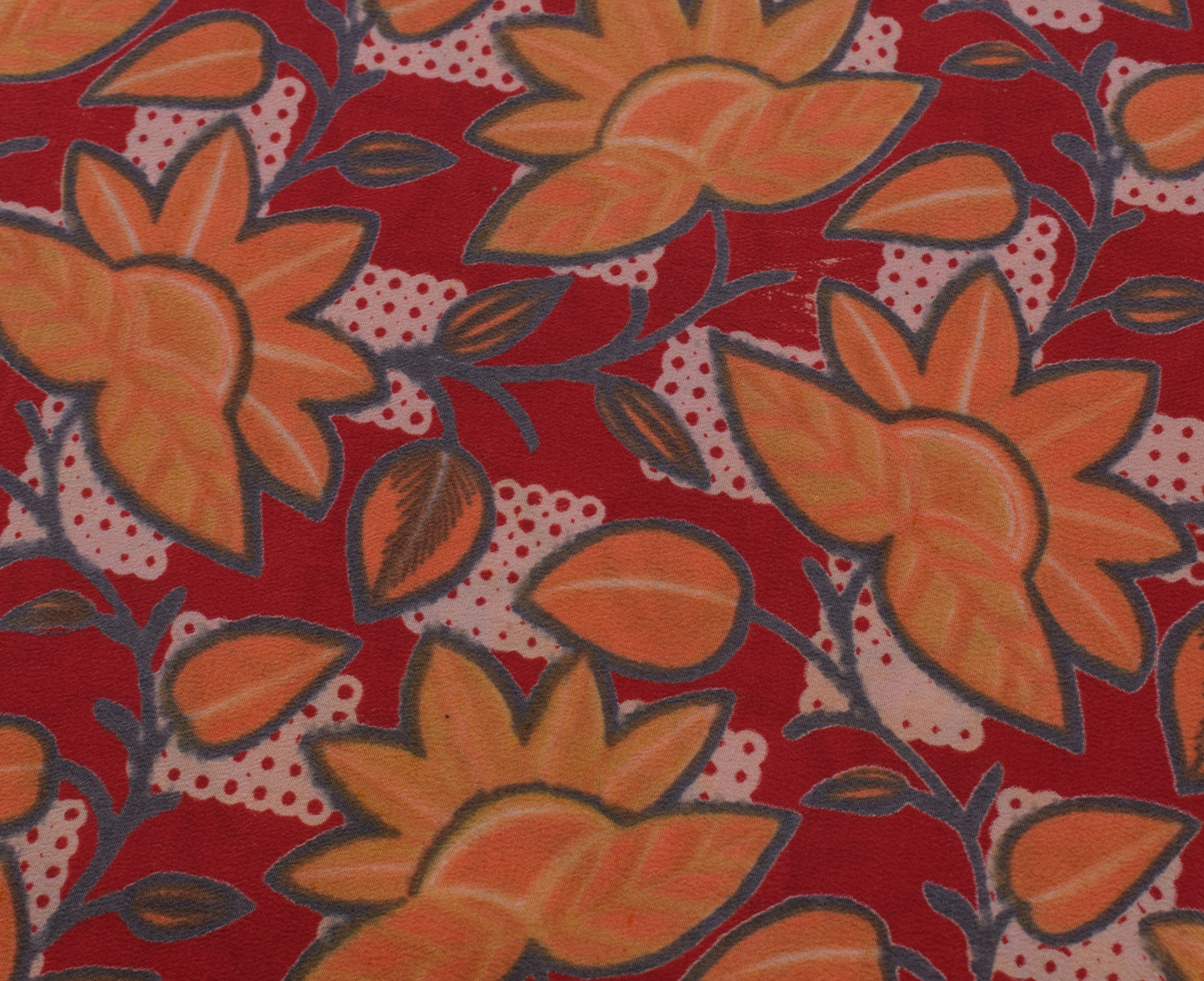 Sushila Vintage Red Saree 100% Pure Crepe Silk Printed Floral Soft 5 Yard Fabric