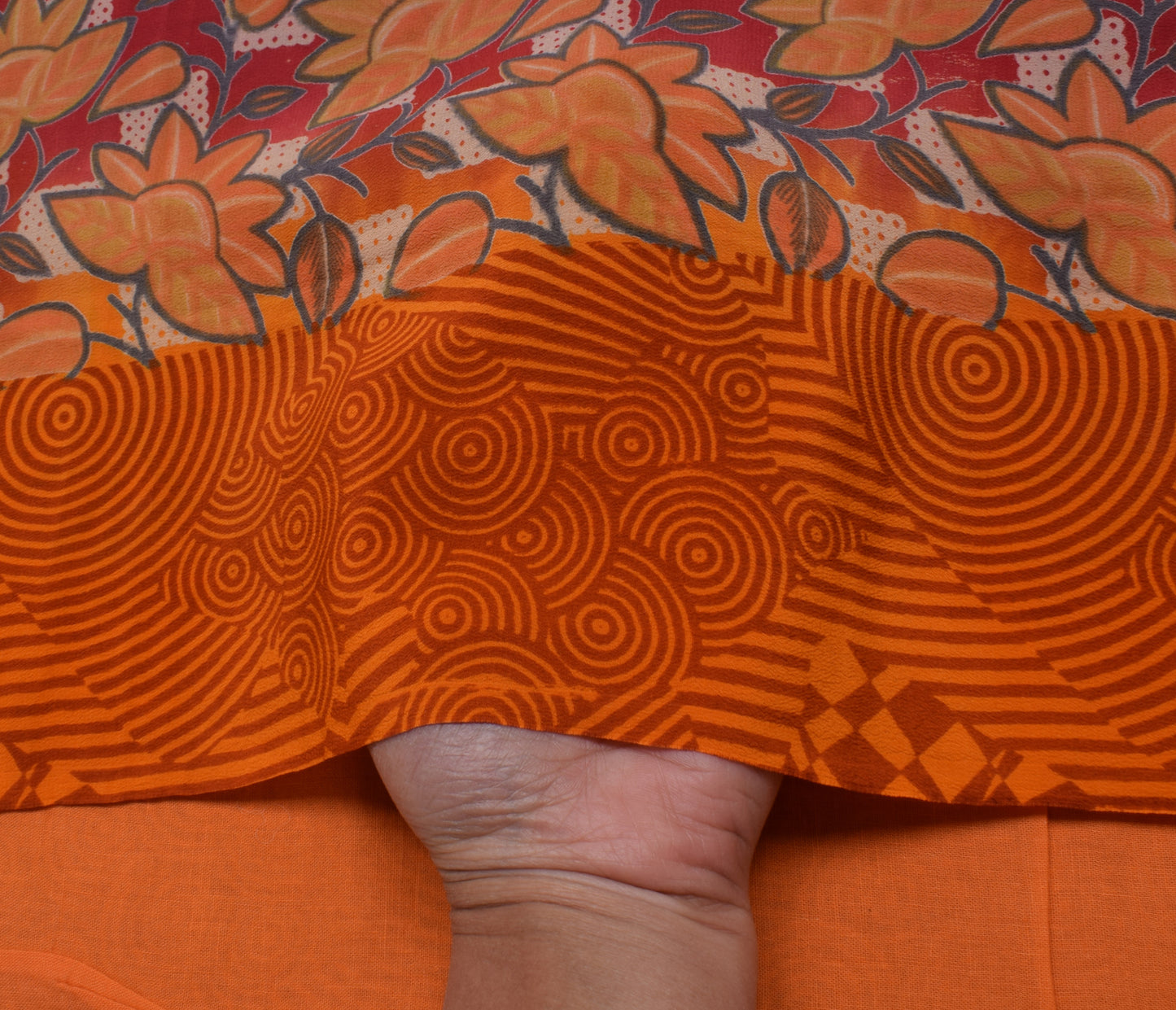 Sushila Vintage Red Saree 100% Pure Crepe Silk Printed Floral Soft 5 Yard Fabric