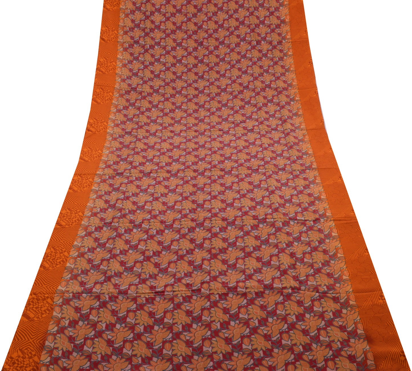 Sushila Vintage Red Saree 100% Pure Crepe Silk Printed Floral Soft 5 Yard Fabric