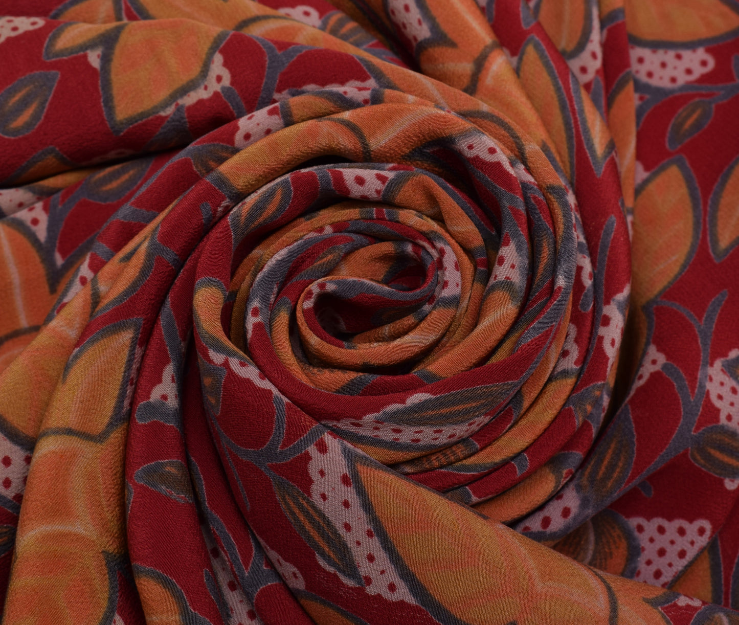 Sushila Vintage Red Saree 100% Pure Crepe Silk Printed Floral Soft 5 Yard Fabric