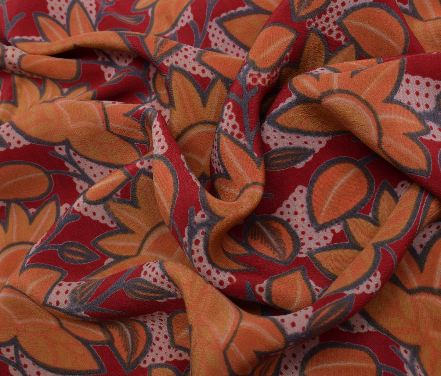 Sushila Vintage Red Saree 100% Pure Crepe Silk Printed Floral Soft 5 Yard Fabric