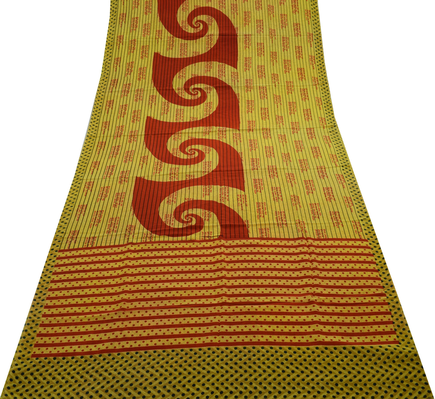 Sushila Vintage Yellow Saree 100% Pure Crepe Silk Printed 5 Yard Soft Fabric