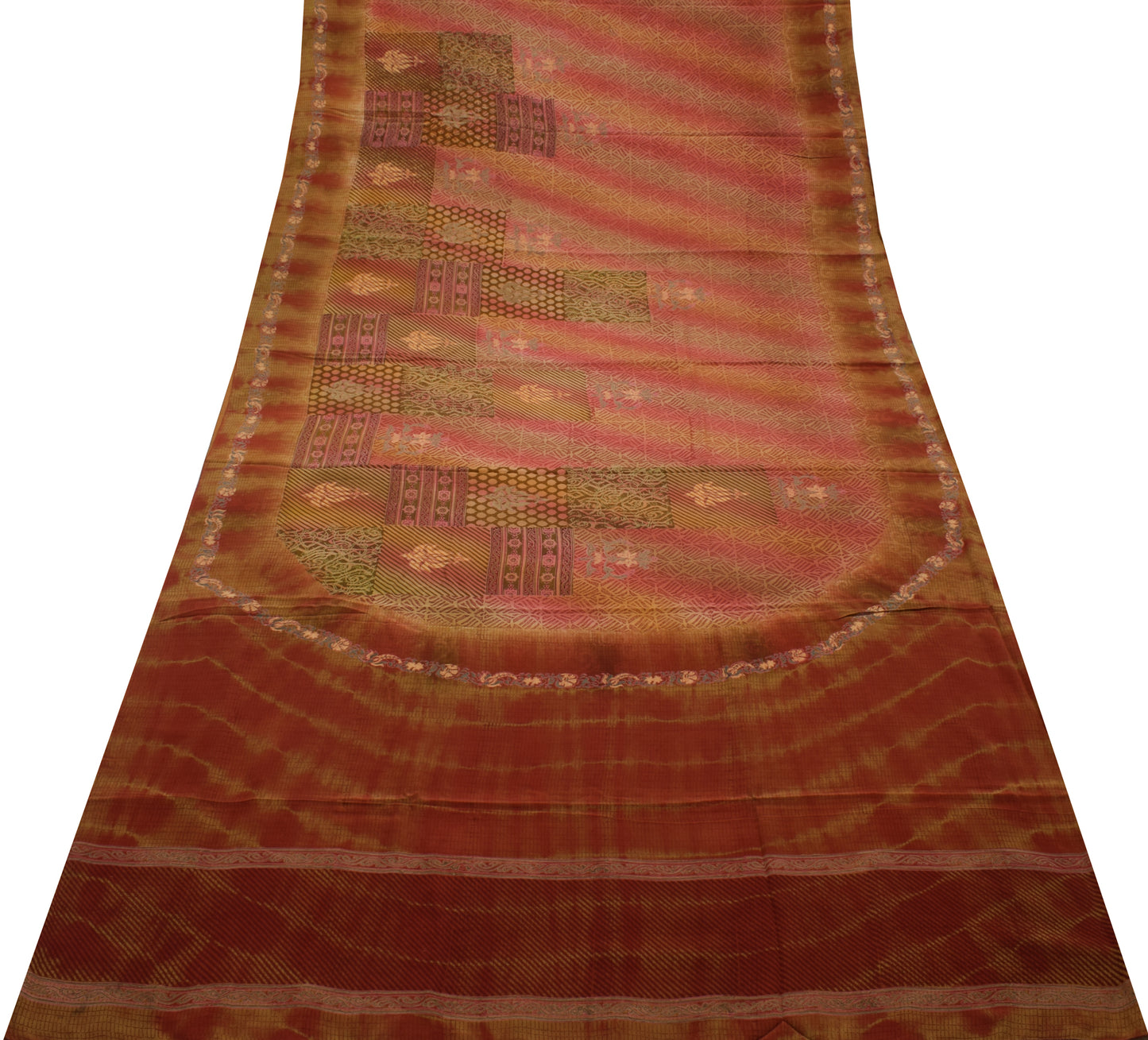 Sushila Vintage Indian Saree 100% Pure Crepe Silk Printed 5 Yard Soft Fabric