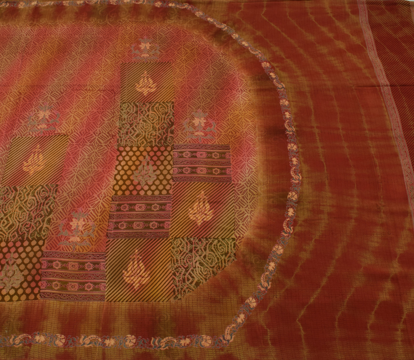 Sushila Vintage Indian Saree 100% Pure Crepe Silk Printed 5 Yard Soft Fabric