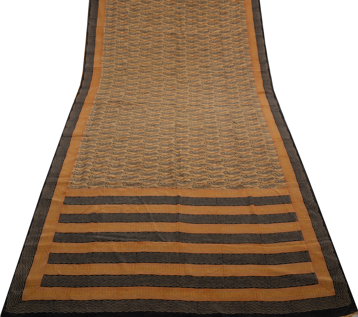 Sushila Vintage Light Brown Saree Pure Crepe Silk Printed Floral Soft Fabric