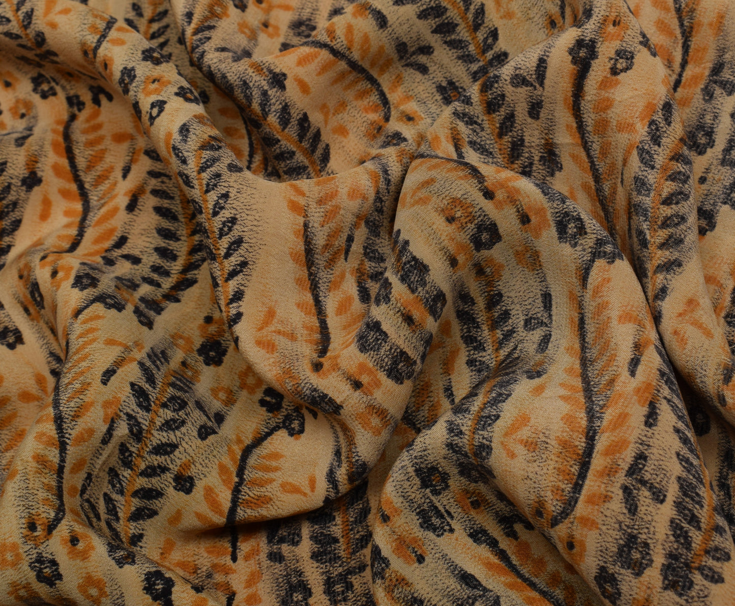 Sushila Vintage Light Brown Saree Pure Crepe Silk Printed Floral Soft Fabric