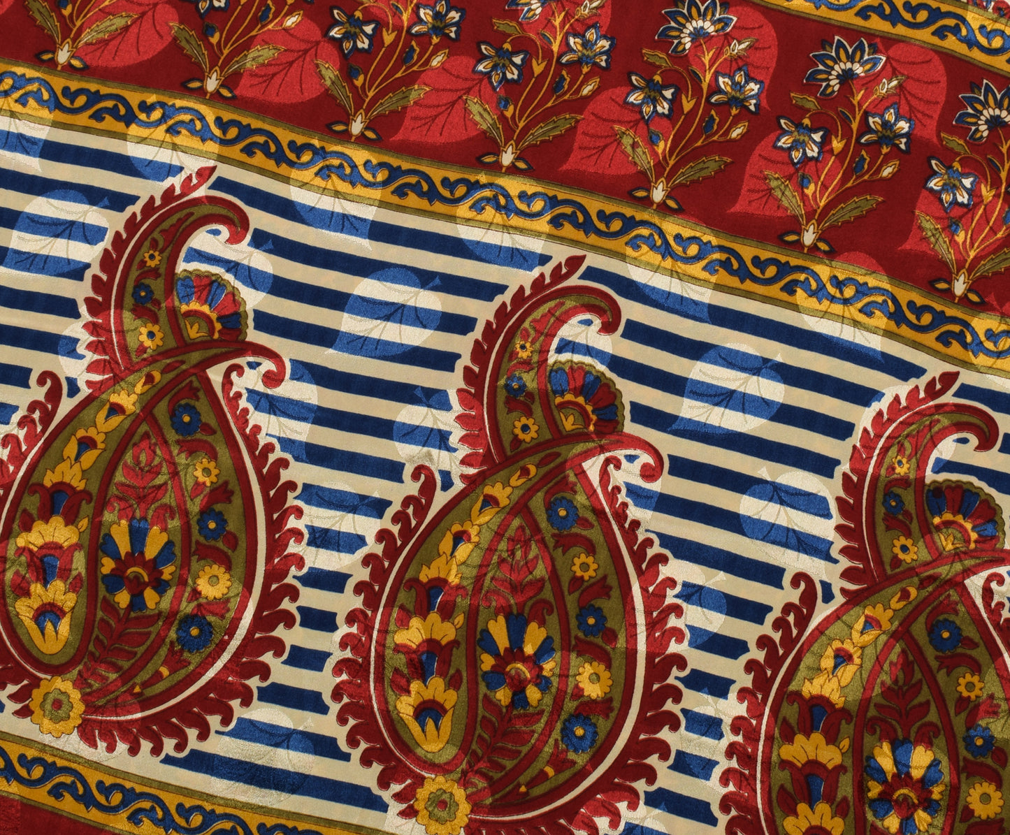 Sushila Vintage Cream Saree Blend Crepe Silk Printed Floral Soft 5 Yard Fabric