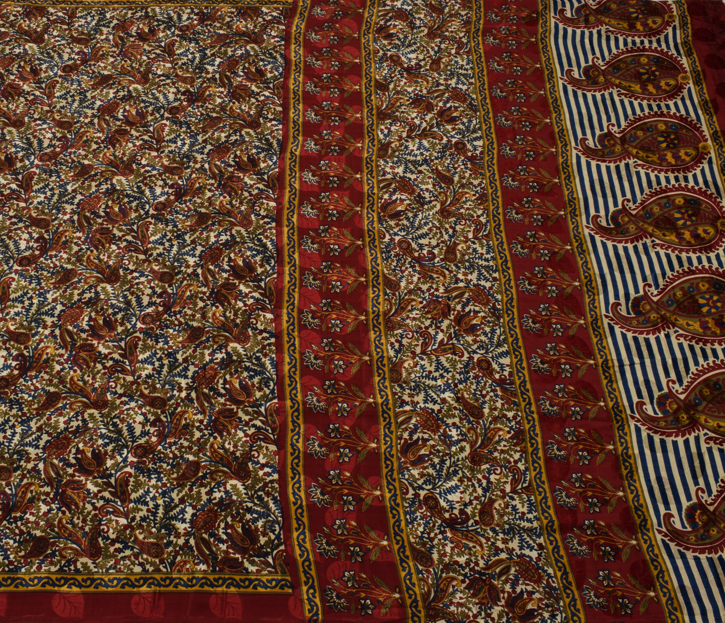 Sushila Vintage Cream Saree Blend Crepe Silk Printed Floral Soft 5 Yard Fabric