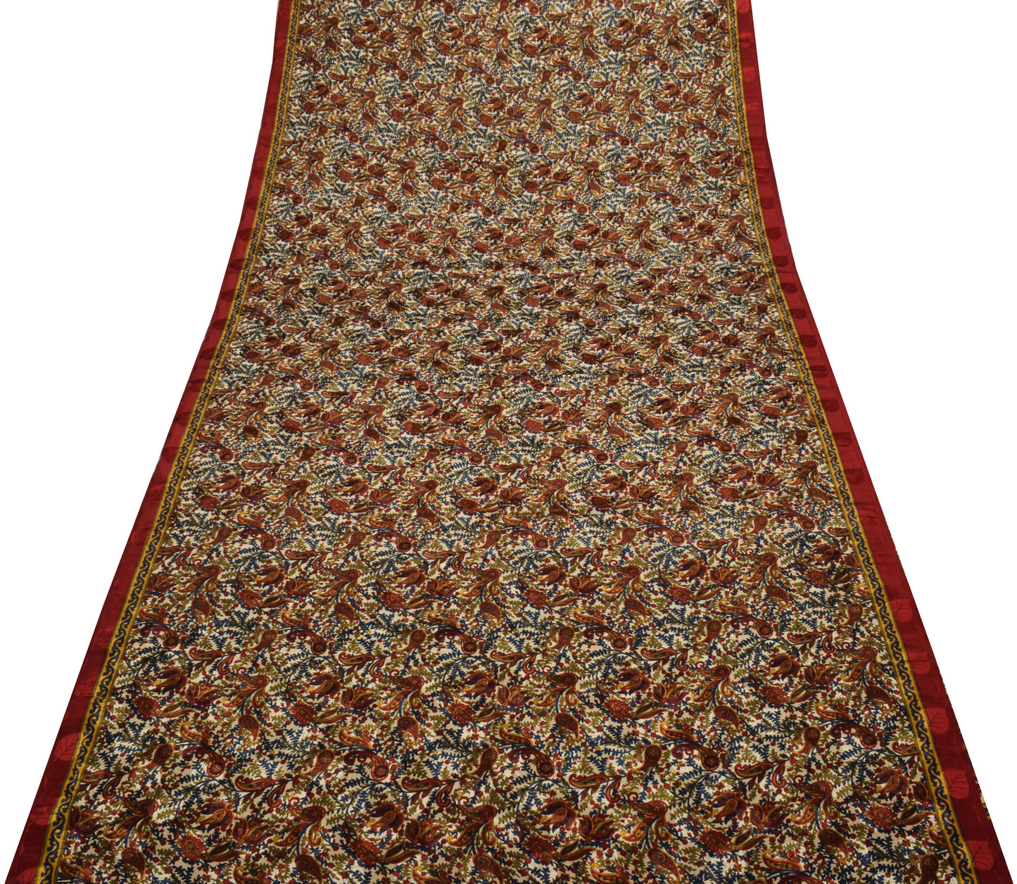 Sushila Vintage Cream Saree Blend Crepe Silk Printed Floral Soft 5 Yard Fabric