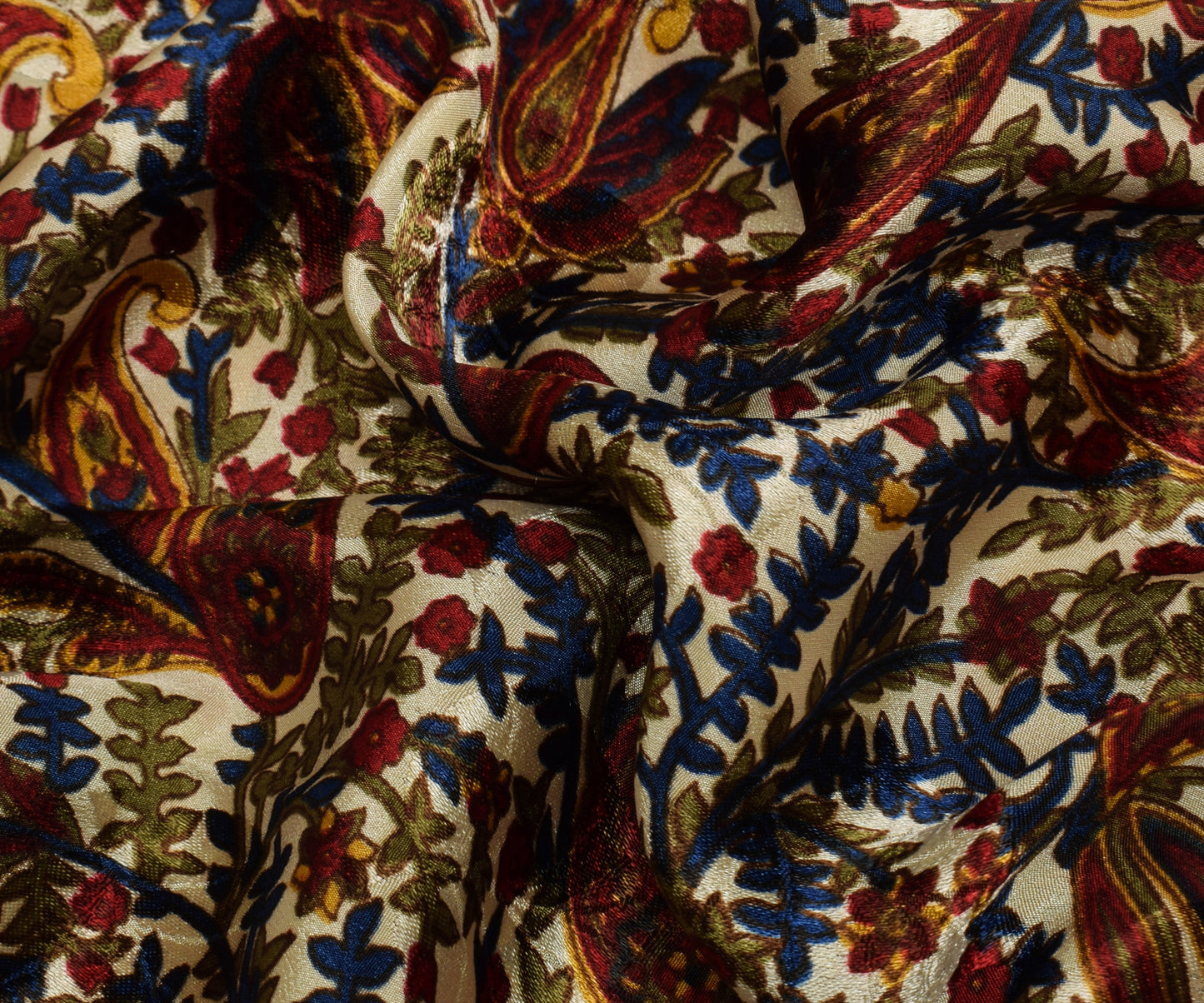 Sushila Vintage Cream Saree Blend Crepe Silk Printed Floral Soft 5 Yard Fabric