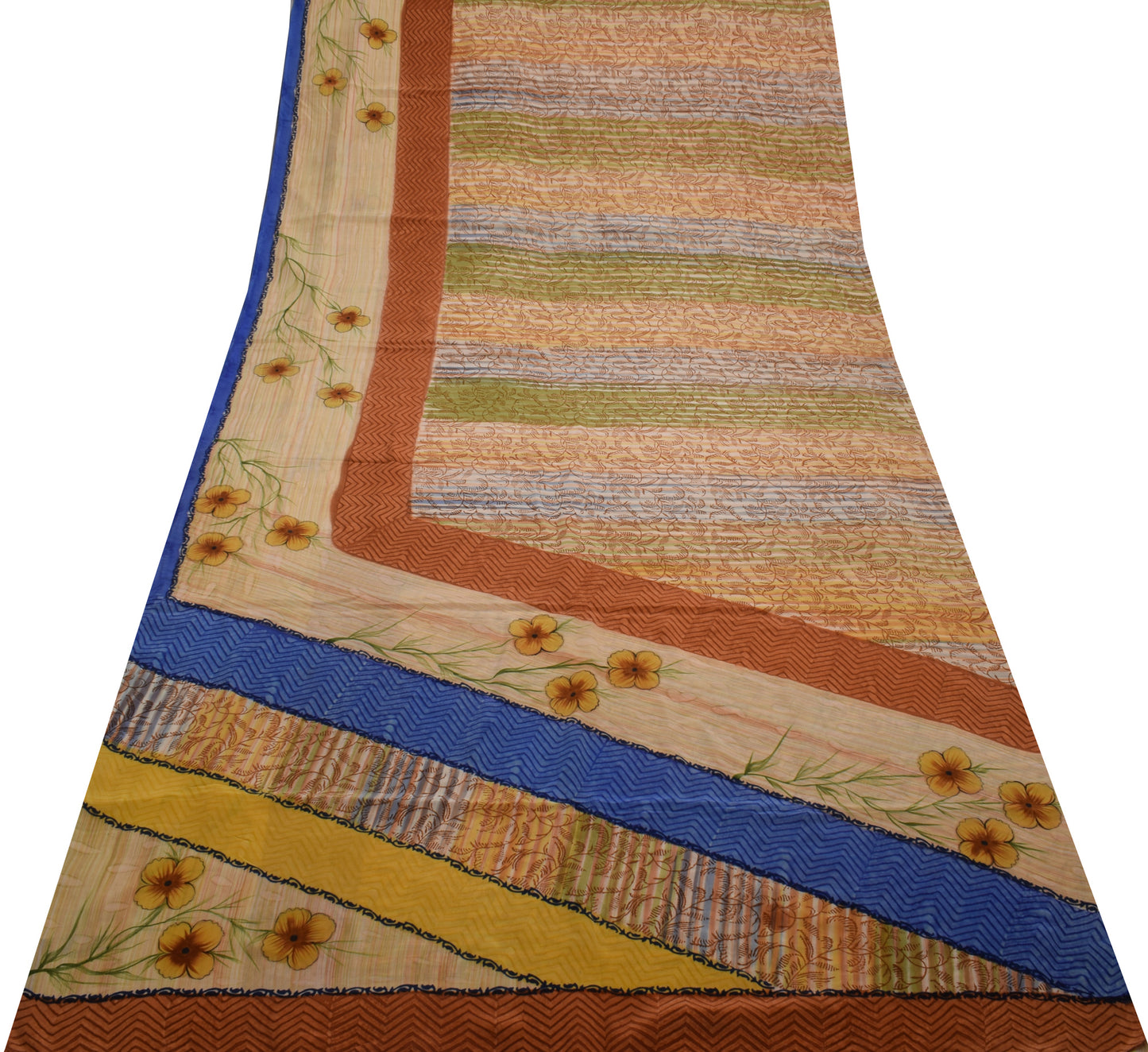 Sushila Vintage Indian Saree 100% Pure Crepe Silk Printed Floral Soft Fabric