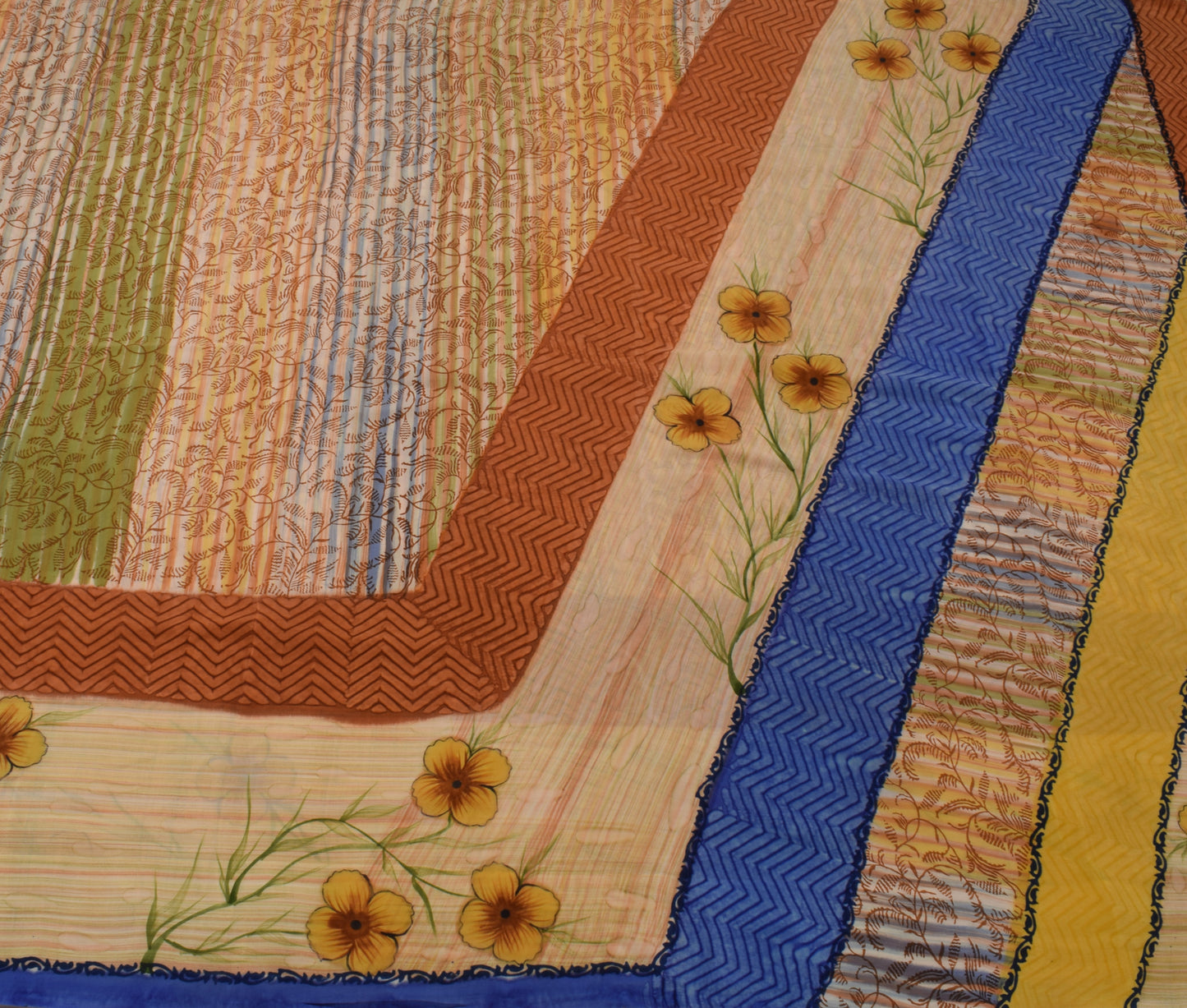 Sushila Vintage Indian Saree 100% Pure Crepe Silk Printed Floral Soft Fabric