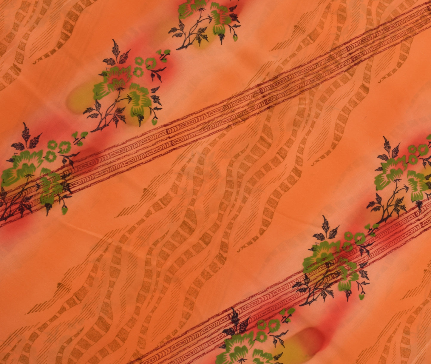 Sushila Vintage Peach Saree 100% Pure Crepe Silk Printed Floral 5 YD Soft Fabric