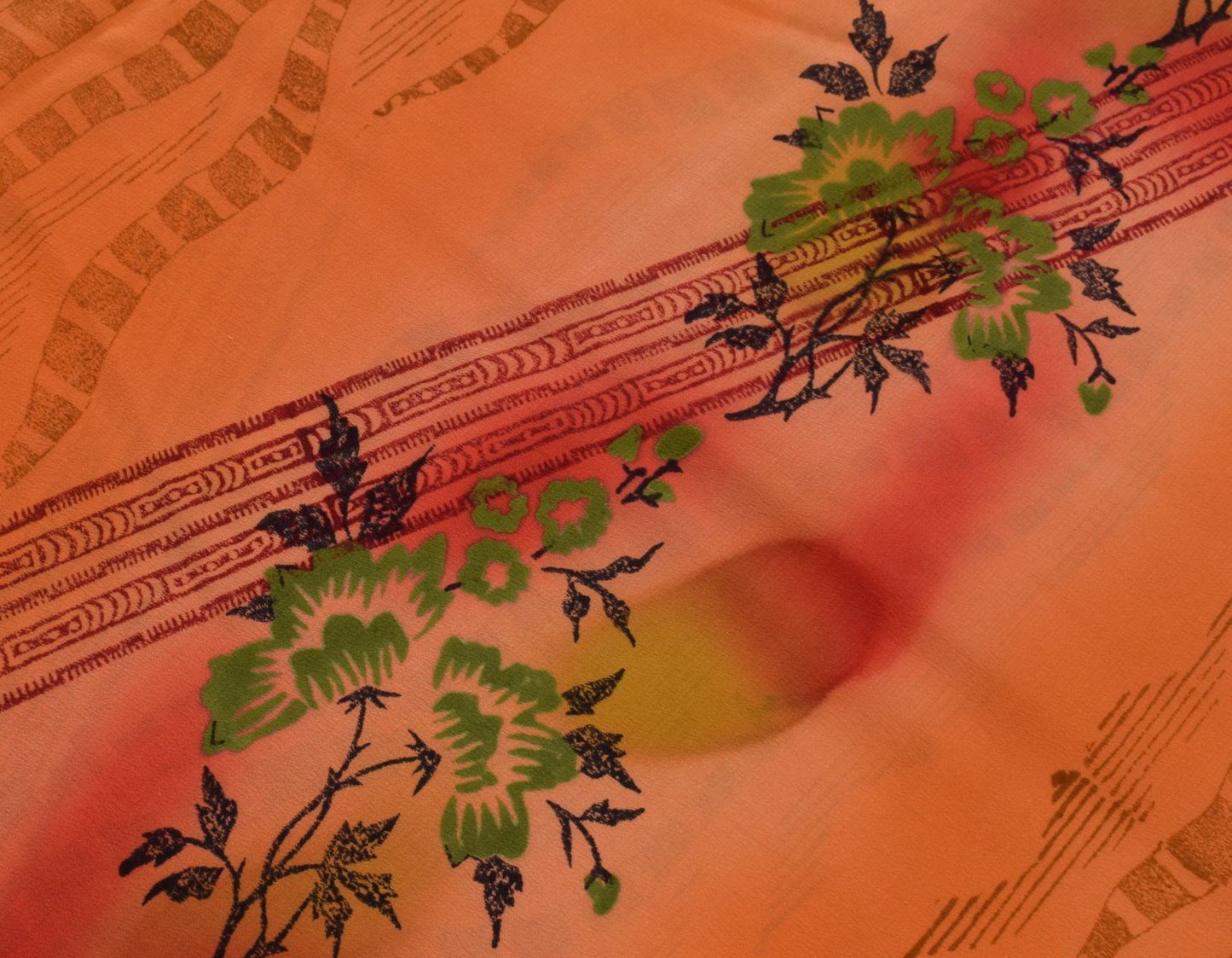 Sushila Vintage Peach Saree 100% Pure Crepe Silk Printed Floral 5 YD Soft Fabric