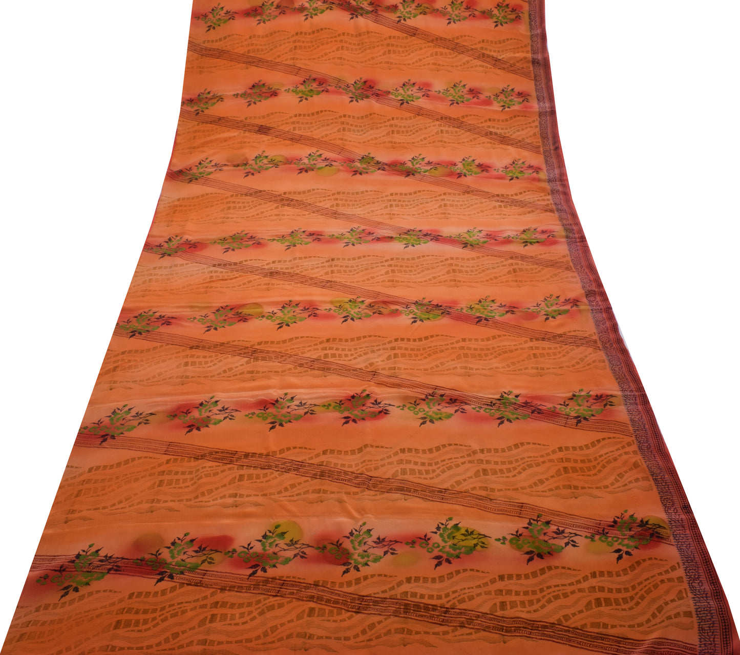 Sushila Vintage Peach Saree 100% Pure Crepe Silk Printed Floral 5 YD Soft Fabric
