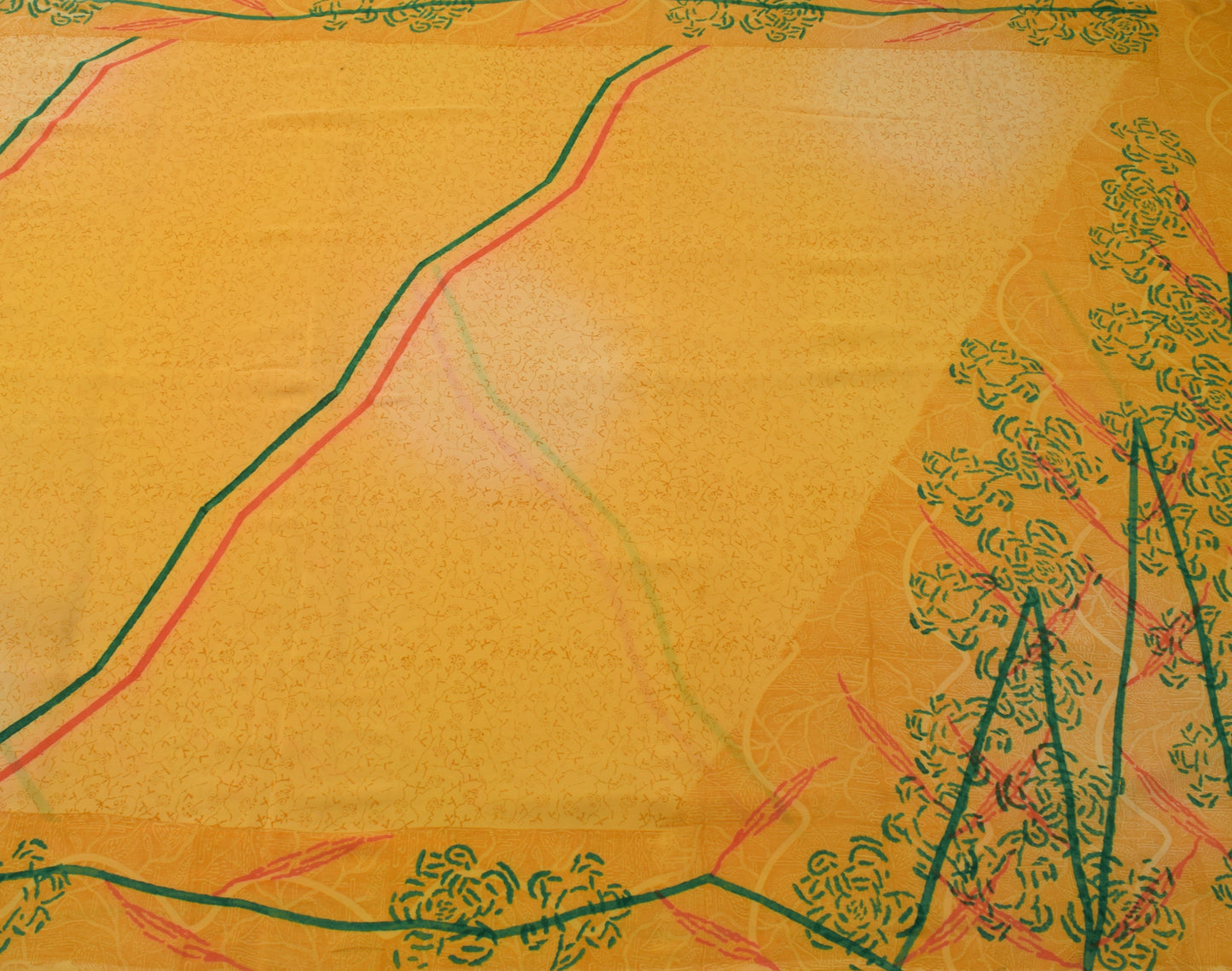 Sushila Vintage Yellow Indian Saree 100% Pure Crepe Silk Printed Soft Fabric