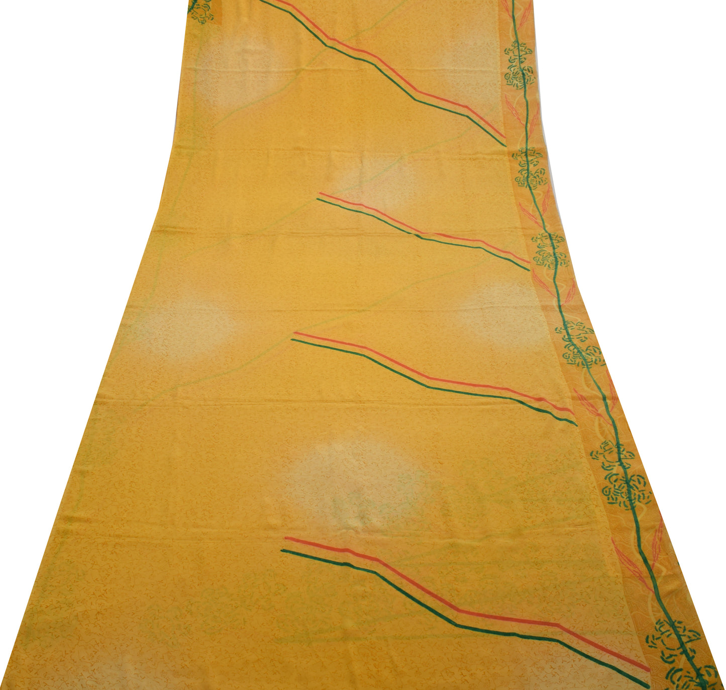 Sushila Vintage Yellow Indian Saree 100% Pure Crepe Silk Printed Soft Fabric