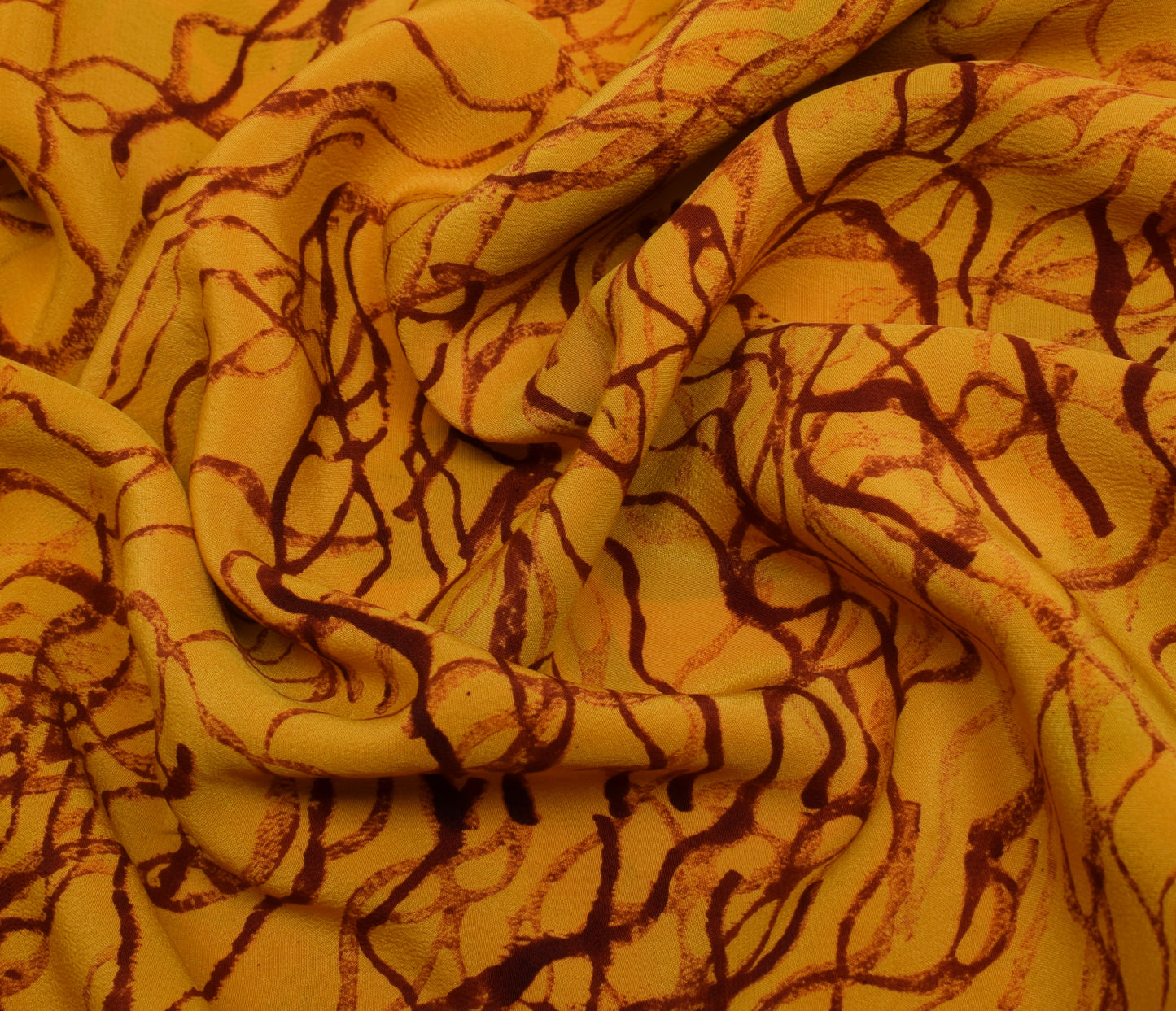Sushila Vintage Mustard Saree 100% Pure Crepe Silk Printed Floral Soft Fabric