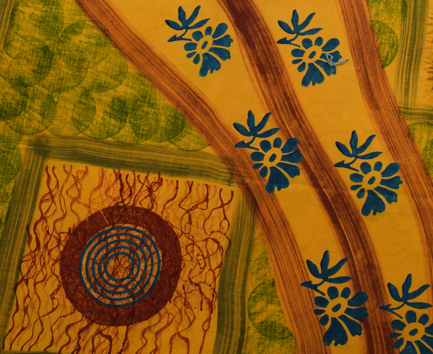 Sushila Vintage Mustard Saree 100% Pure Crepe Silk Printed Floral Soft Fabric