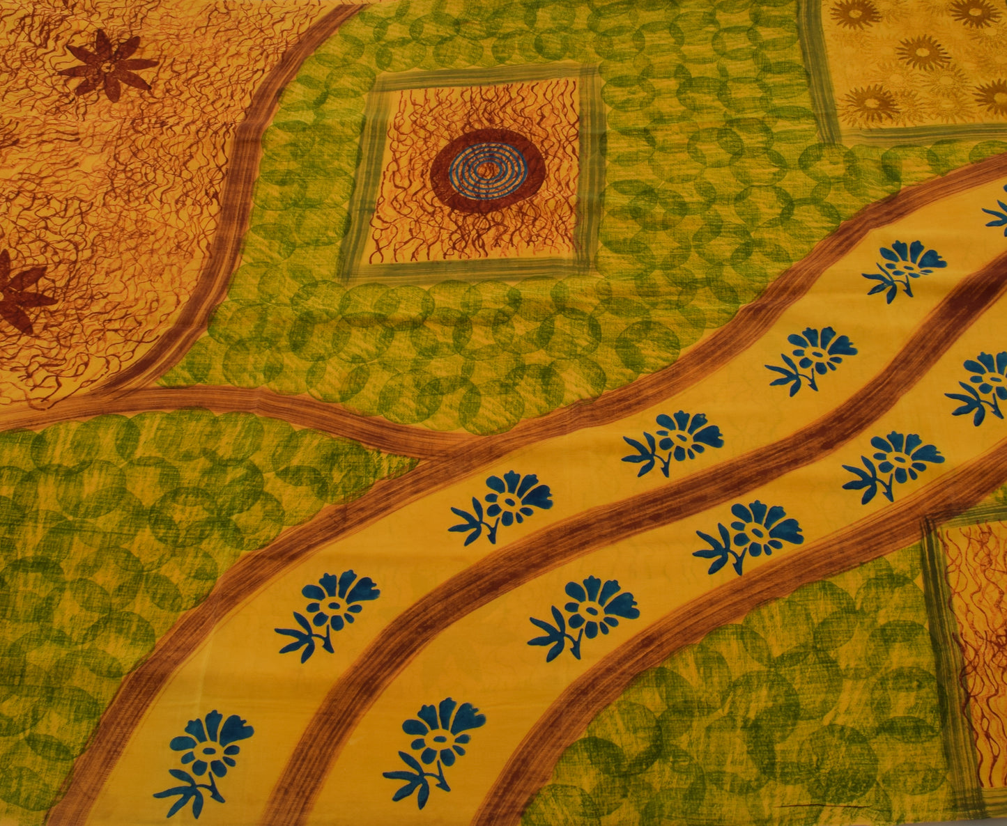 Sushila Vintage Mustard Saree 100% Pure Crepe Silk Printed Floral Soft Fabric