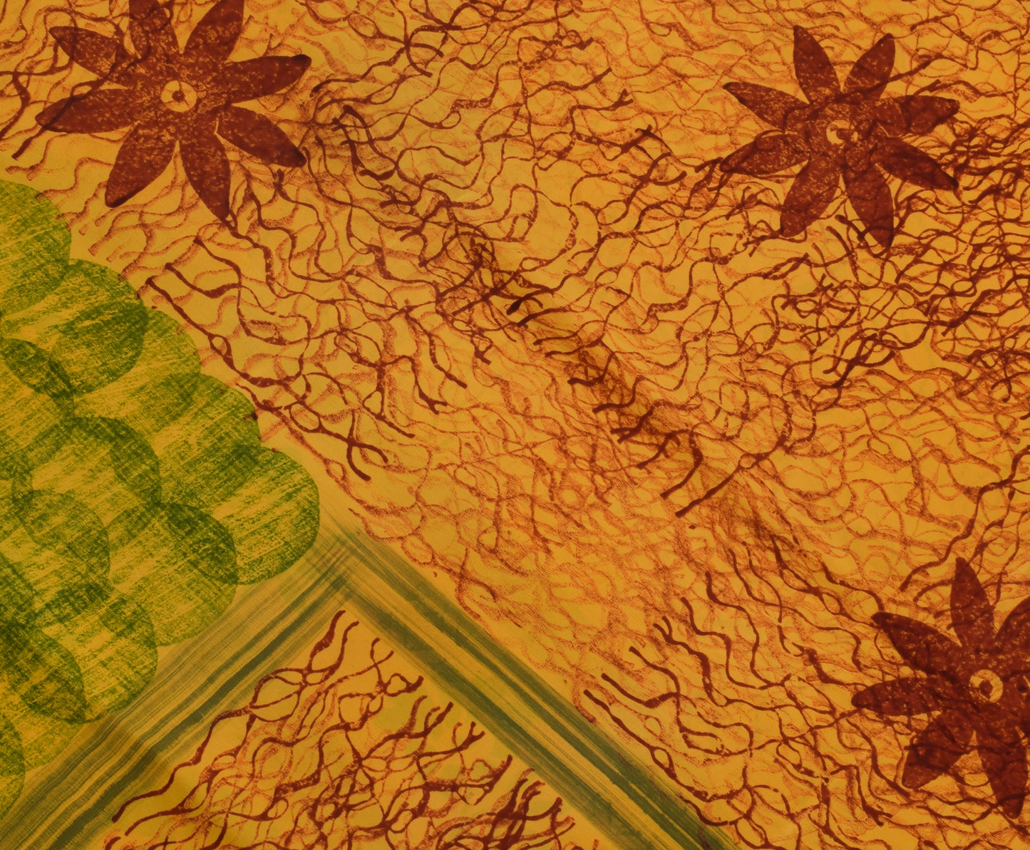 Sushila Vintage Mustard Saree 100% Pure Crepe Silk Printed Floral Soft Fabric