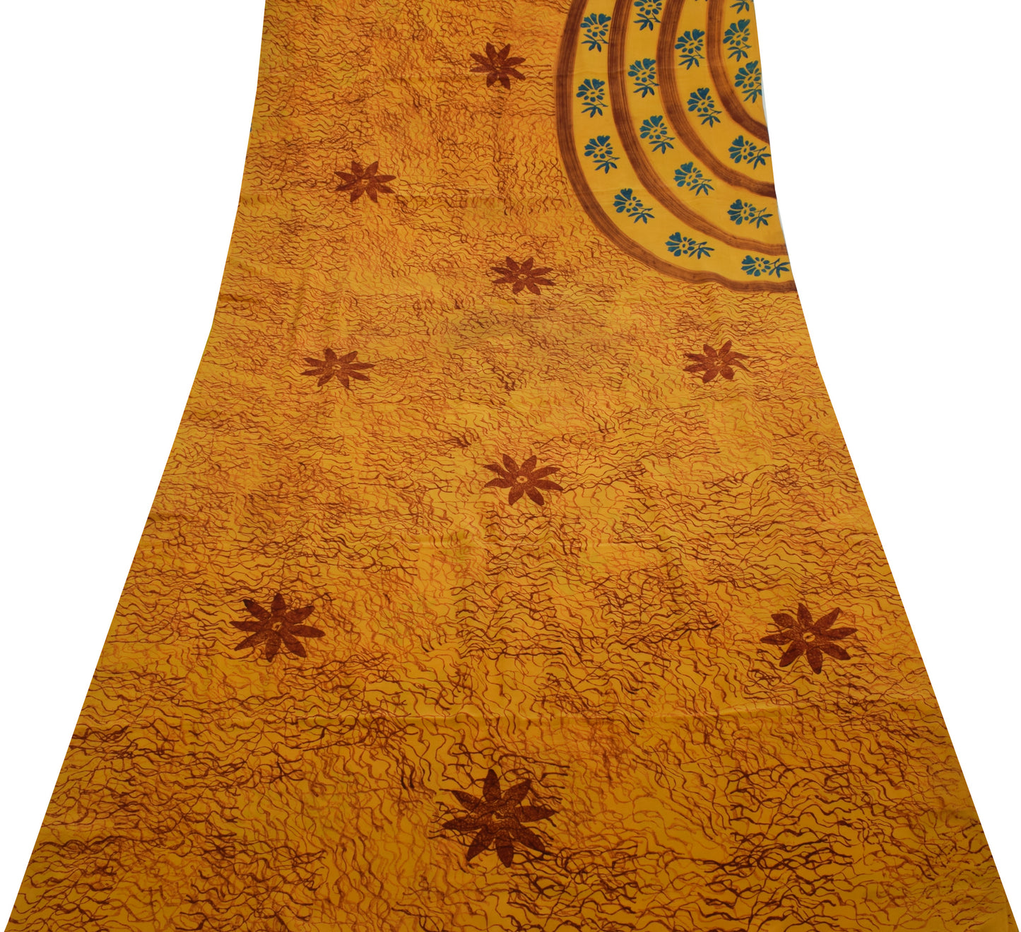 Sushila Vintage Mustard Saree 100% Pure Crepe Silk Printed Floral Soft Fabric