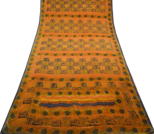 Sushila Vintage Indian Saree 100% Pure Crepe Silk Printed Floral Soft Fabric