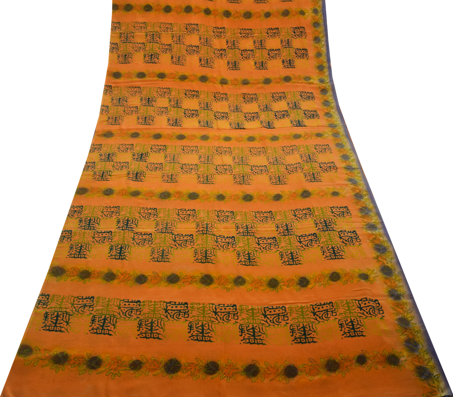 Sushila Vintage Indian Saree 100% Pure Crepe Silk Printed Floral Soft Fabric