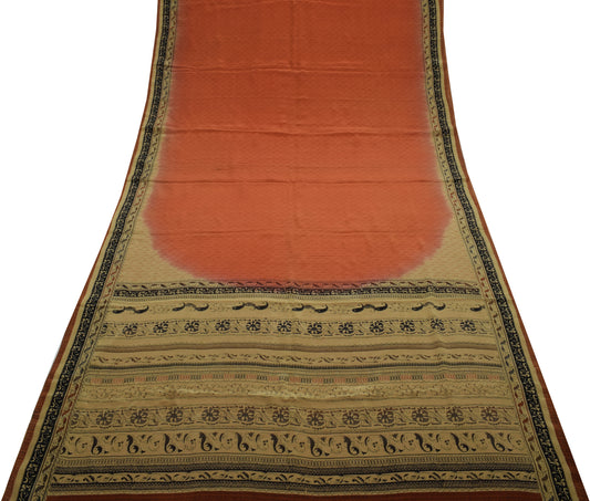 Sushila Vintage Indian Saree 100% Pure Crepe Silk Printed 5 Yard Soft Fabric
