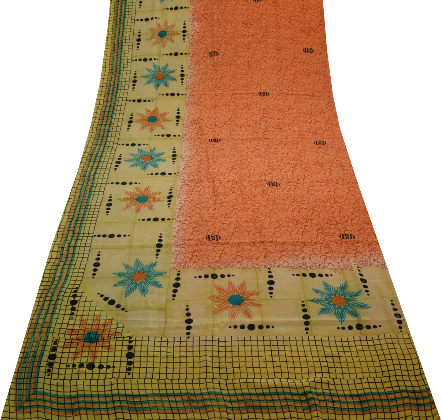 Sushila Vintage Orange Saree 100% Pure Crepe Silk Printed 5 Yard Soft Fabric