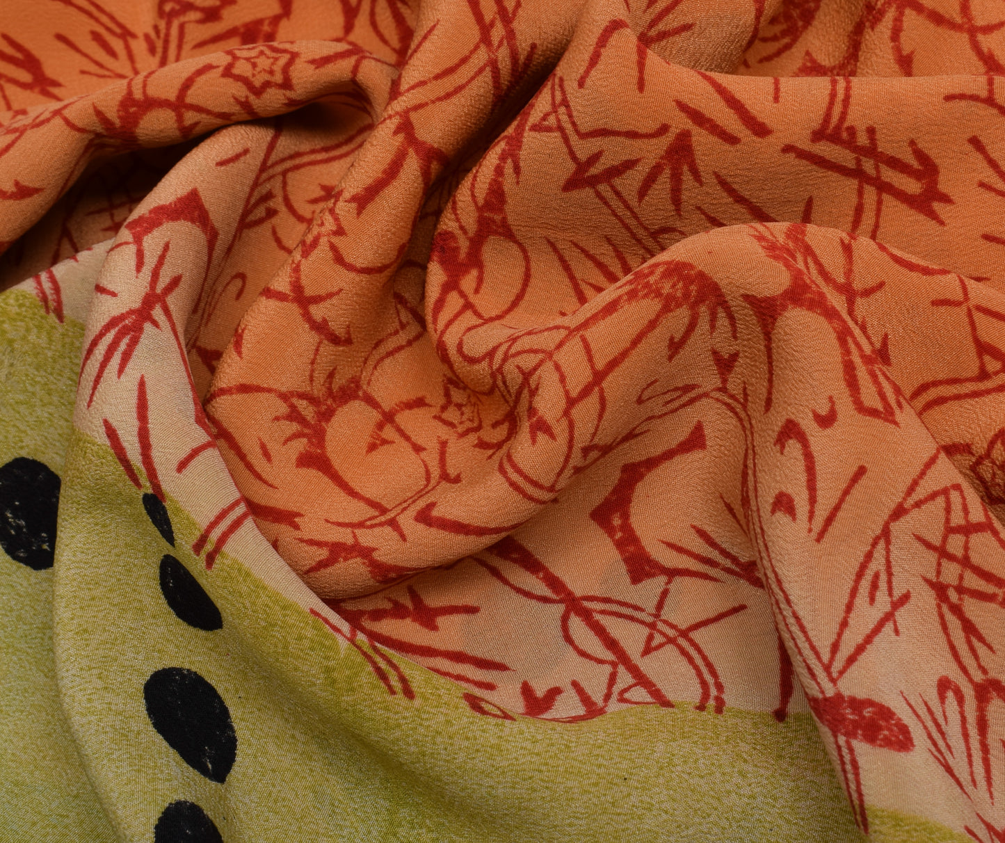 Sushila Vintage Orange Saree 100% Pure Crepe Silk Printed 5 Yard Soft Fabric