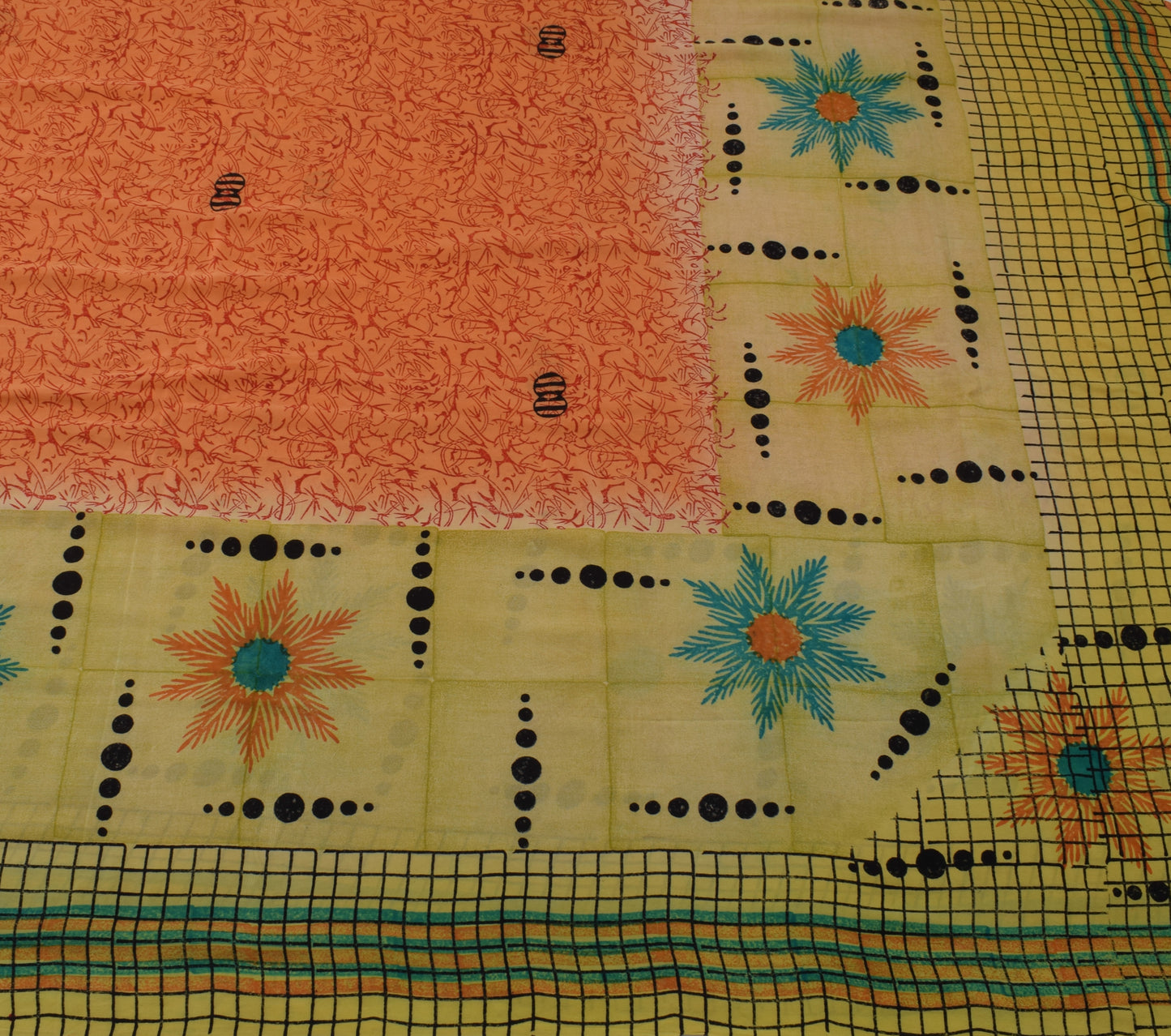 Sushila Vintage Orange Saree 100% Pure Crepe Silk Printed 5 Yard Soft Fabric