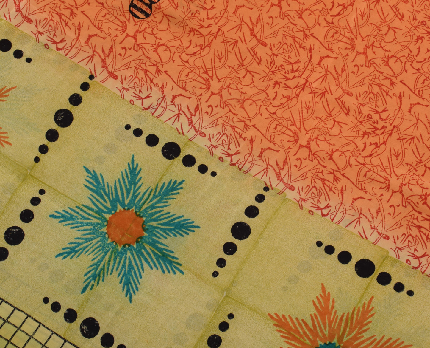 Sushila Vintage Orange Saree 100% Pure Crepe Silk Printed 5 Yard Soft Fabric