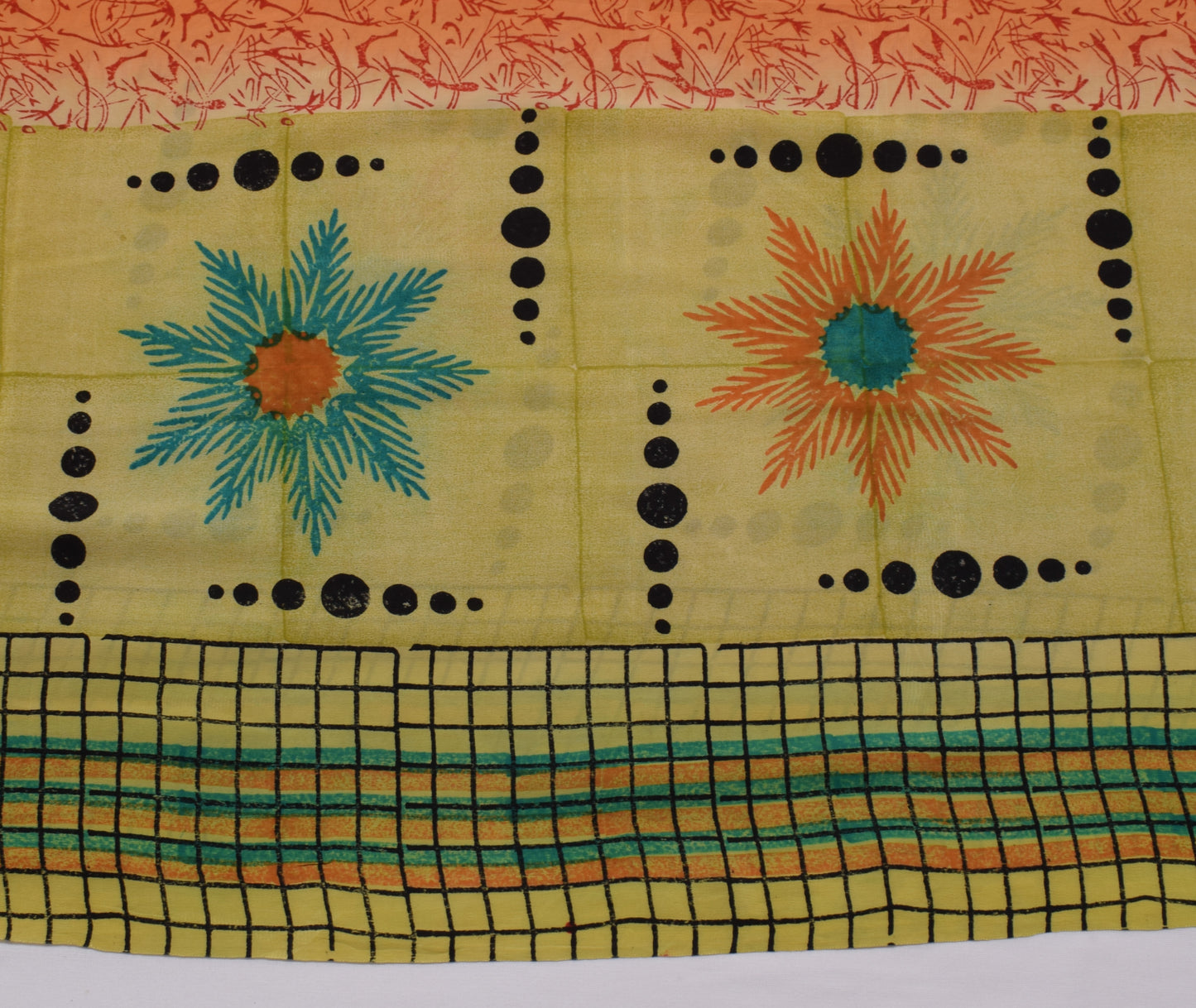 Sushila Vintage Orange Saree 100% Pure Crepe Silk Printed 5 Yard Soft Fabric