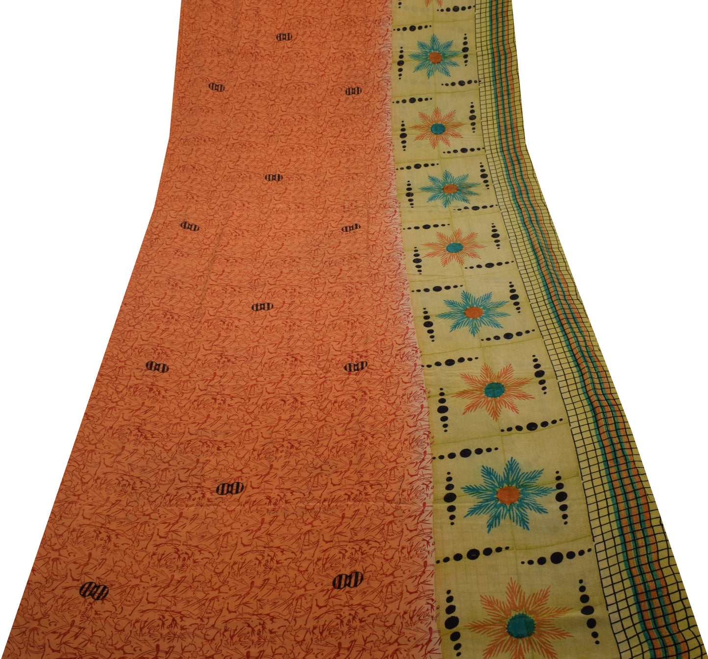 Sushila Vintage Orange Saree 100% Pure Crepe Silk Printed 5 Yard Soft Fabric