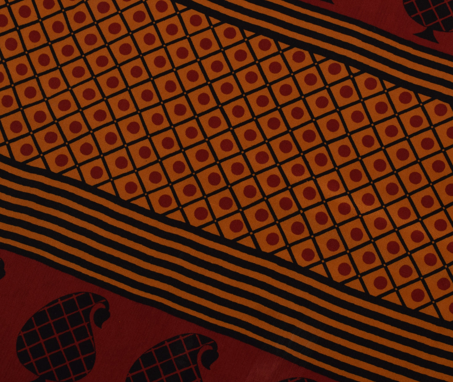 Sushila Vintage Mustard Saree 100% Pure Crepe Silk Printed Zig-Zag Soft Fabric