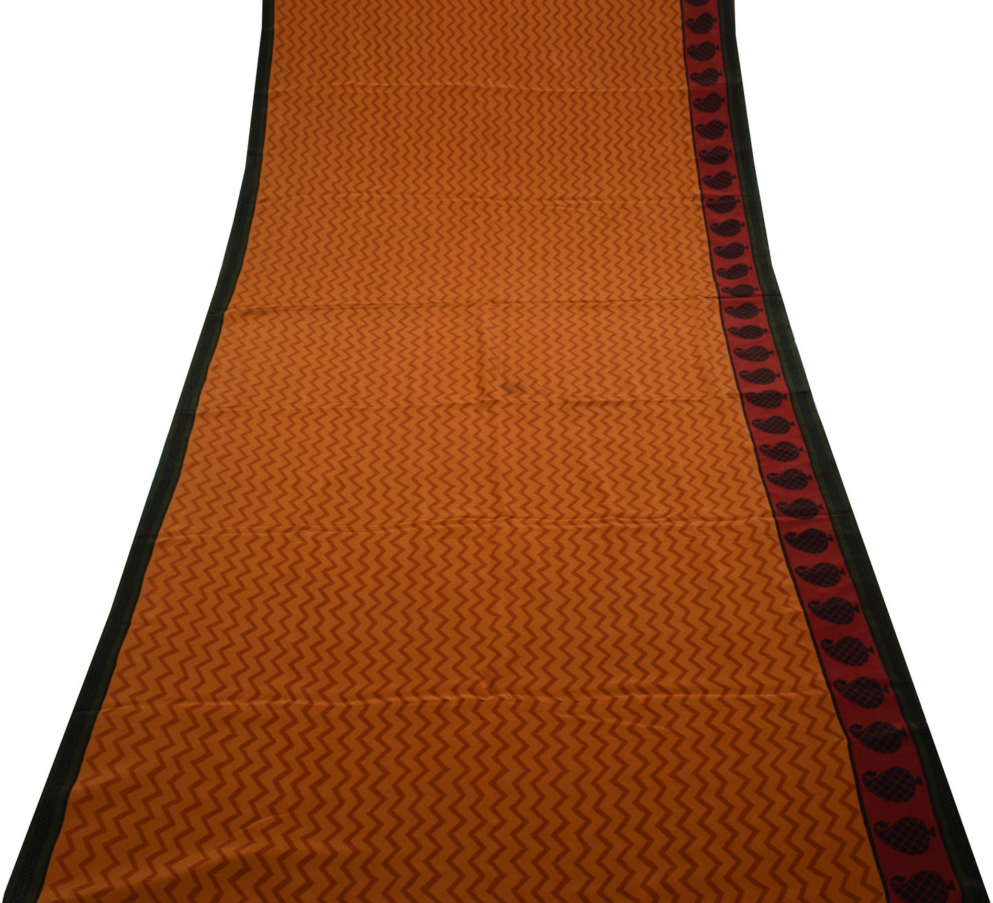 Sushila Vintage Mustard Saree 100% Pure Crepe Silk Printed Zig-Zag Soft Fabric