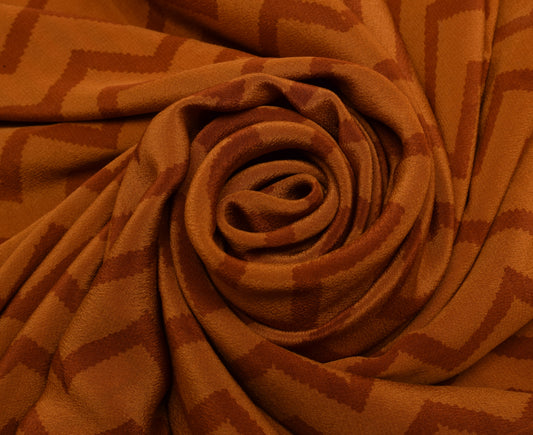 Sushila Vintage Mustard Saree 100% Pure Crepe Silk Printed Zig-Zag Soft Fabric