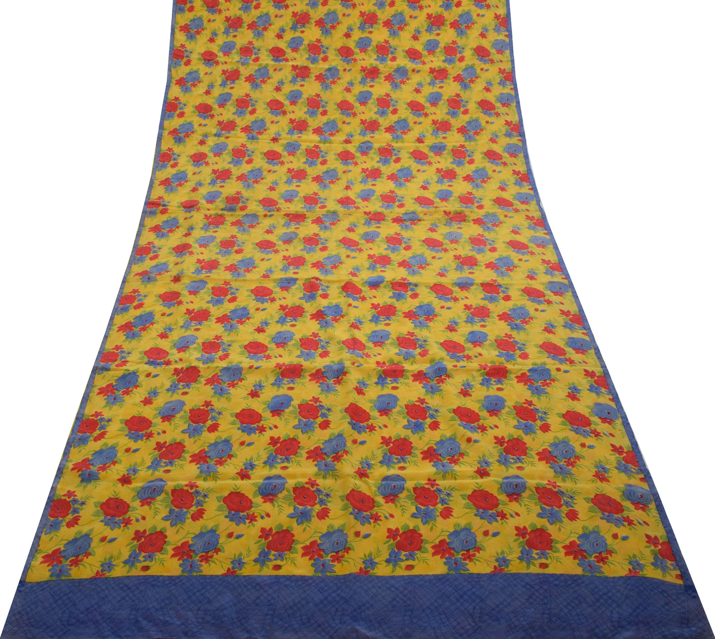 Sushila Vintage Yellow Saree 100% Pure Crepe Silk Printed Floral Soft Fabric
