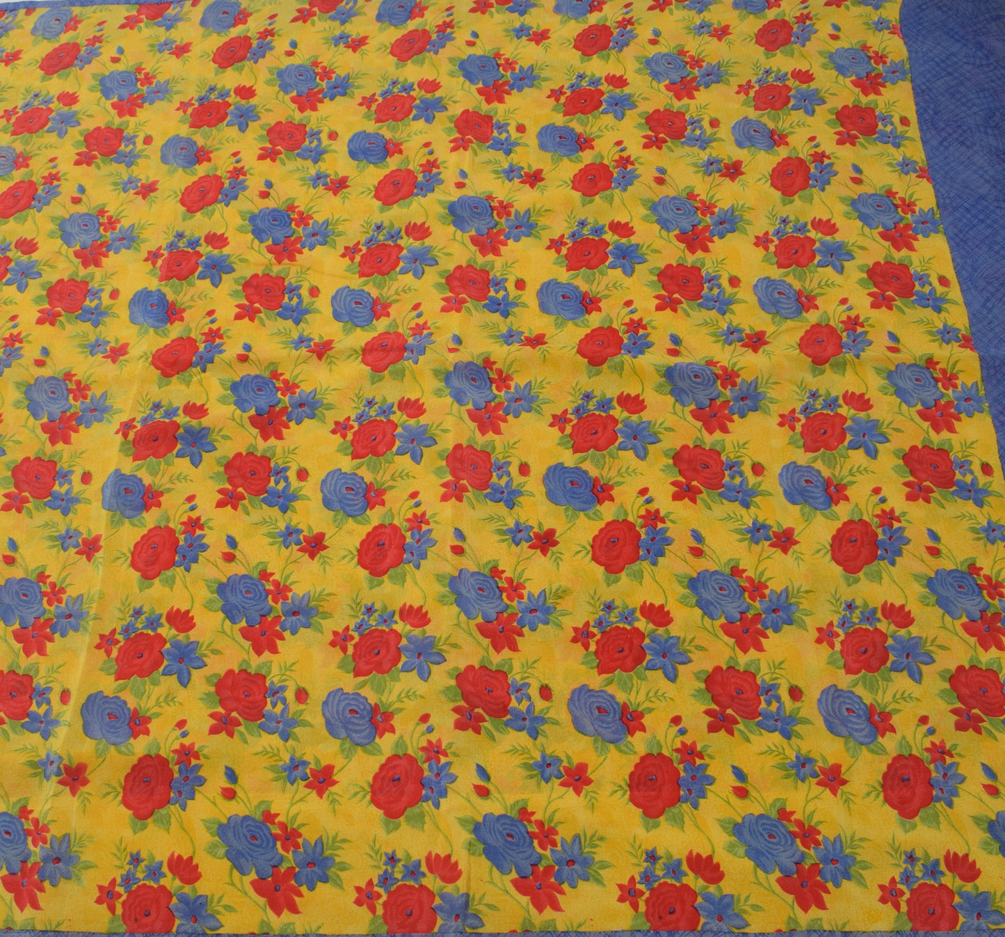 Sushila Vintage Yellow Saree 100% Pure Crepe Silk Printed Floral Soft Fabric