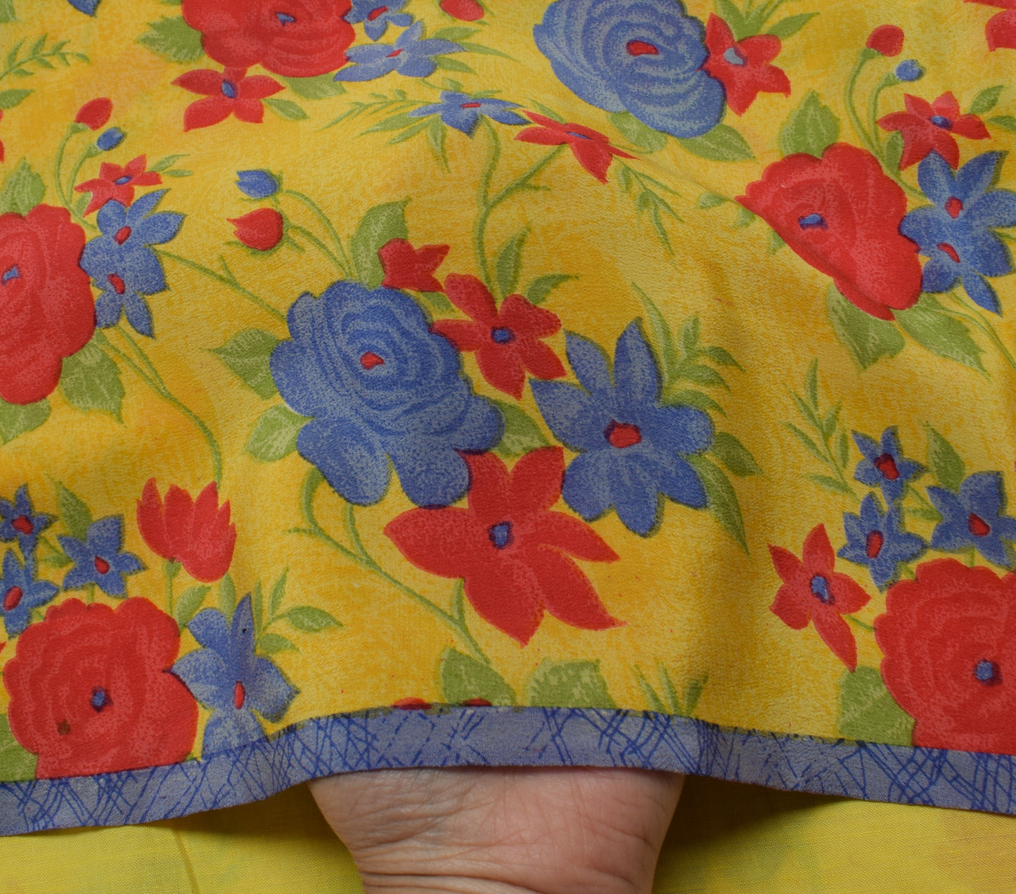 Sushila Vintage Yellow Saree 100% Pure Crepe Silk Printed Floral Soft Fabric