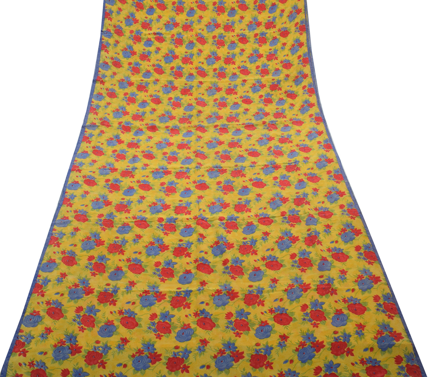 Sushila Vintage Yellow Saree 100% Pure Crepe Silk Printed Floral Soft Fabric