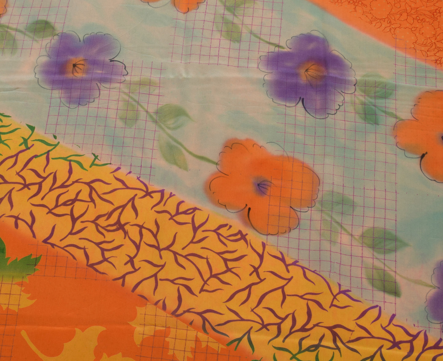 Sushila Vintage Orange Saree 100% Pure Crepe Silk Printed Floral Soft Fabric